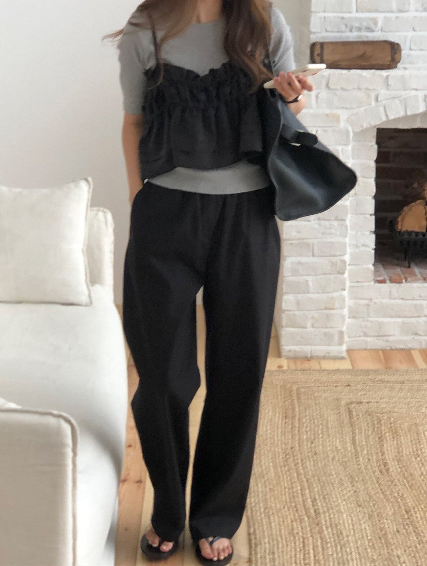 Essential semi wide banding pants-4col