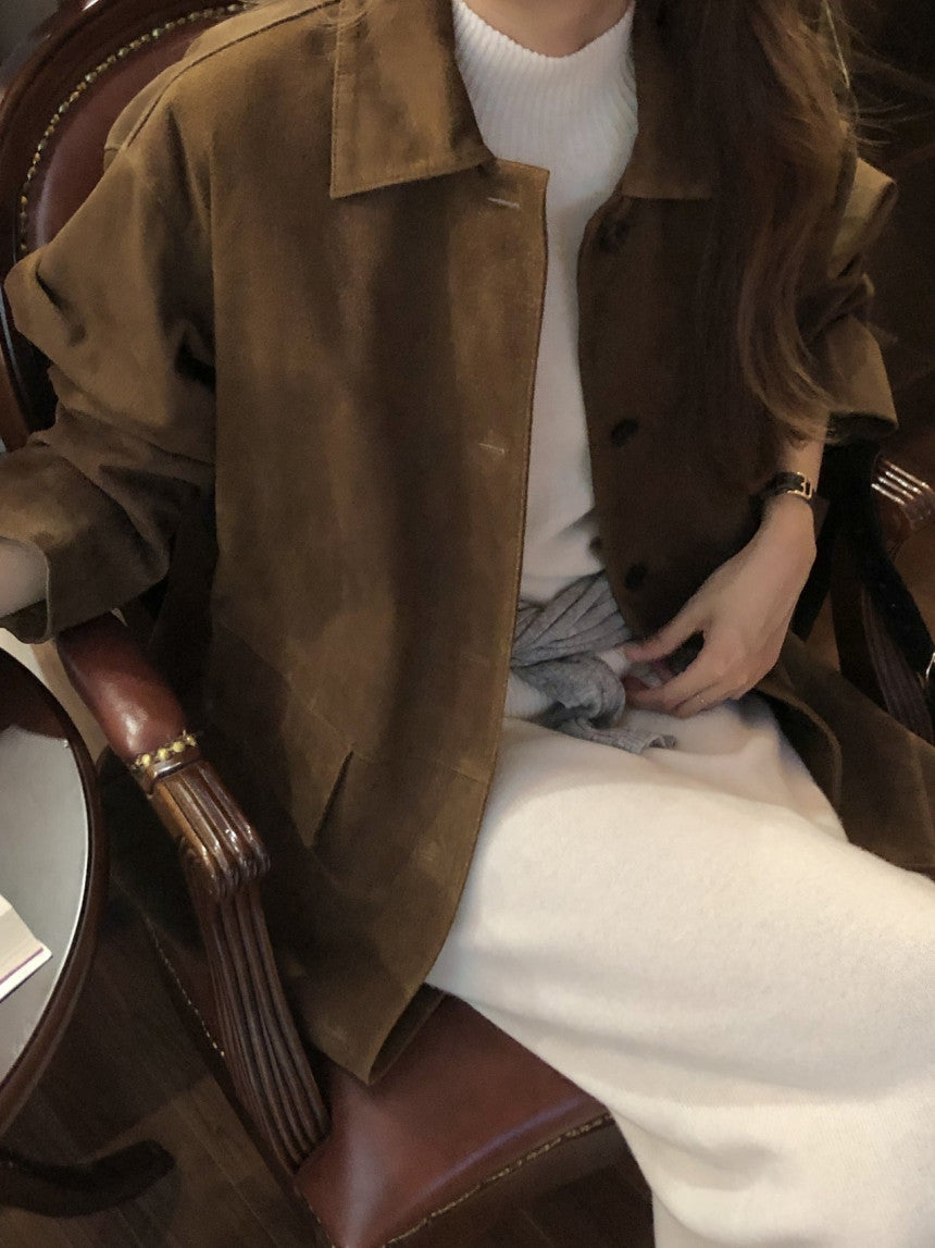 Louise pig leather suede half jacket-2col