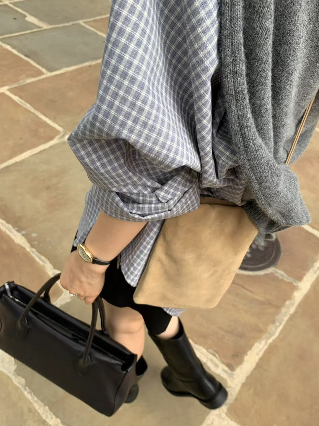 Ounce marron check shirt-2col