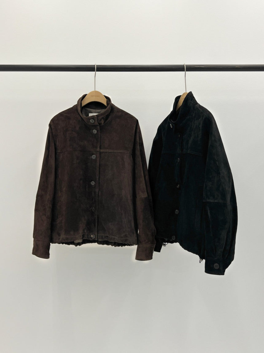 Reuven high neck pig leather suede jacket-2col