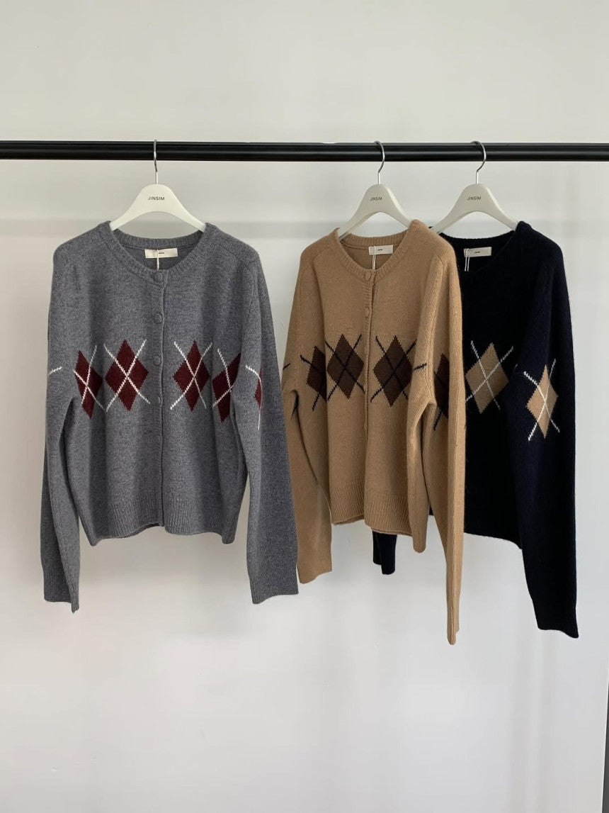 Argyle cardigan-3col