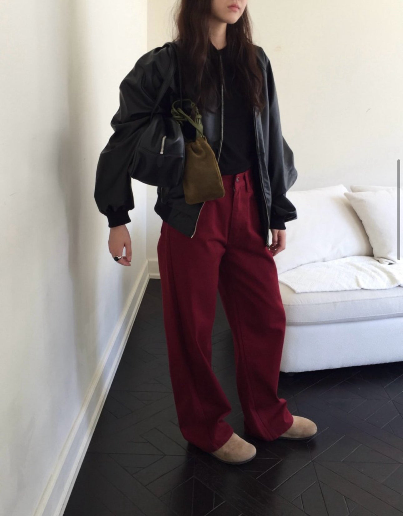 Leather bomber jacket