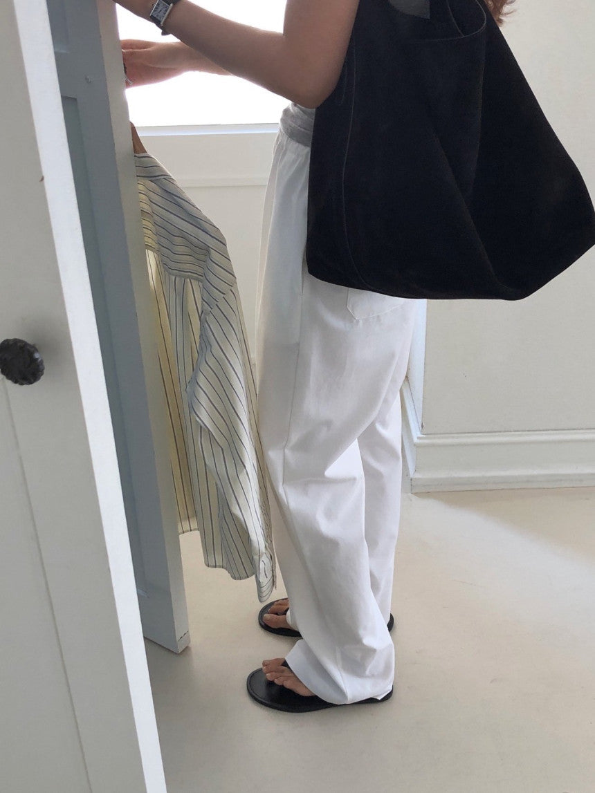 Essential semi wide banding pants-4col