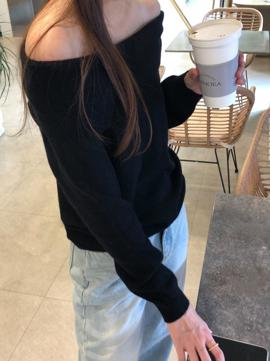 Rumi cashmere off shoulder knit-3col