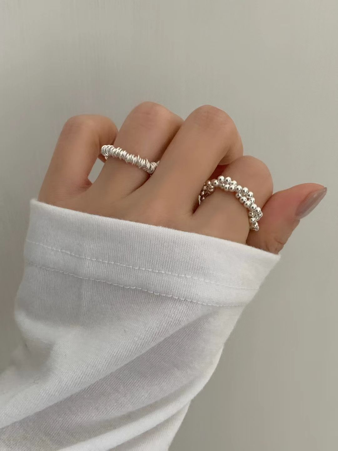 Silver ball twisted ring