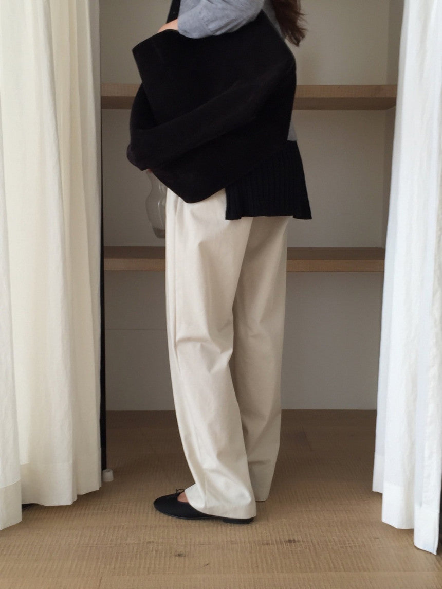 Essential semi wide banding pants-4col