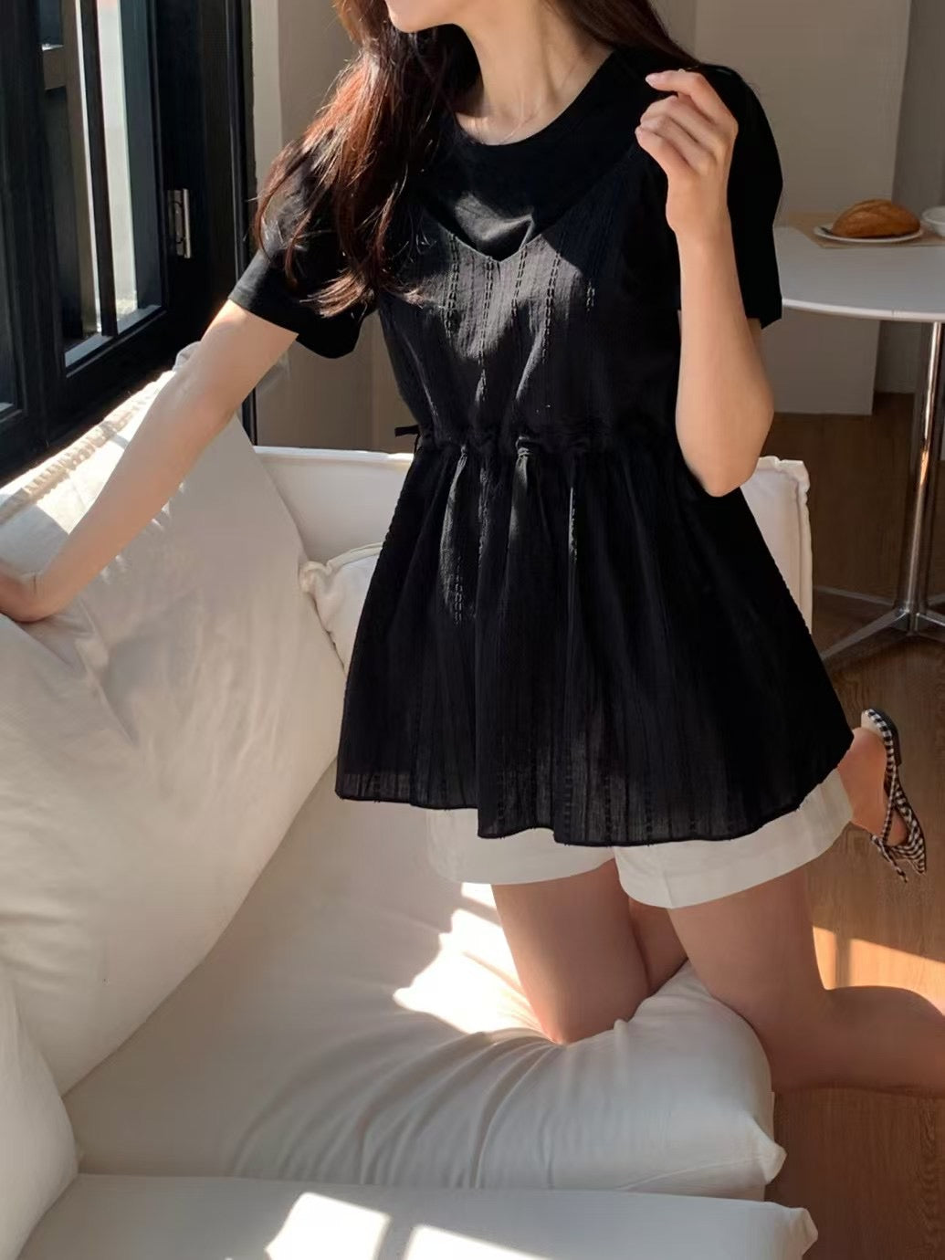 Rom and lace bustier blouse-2col