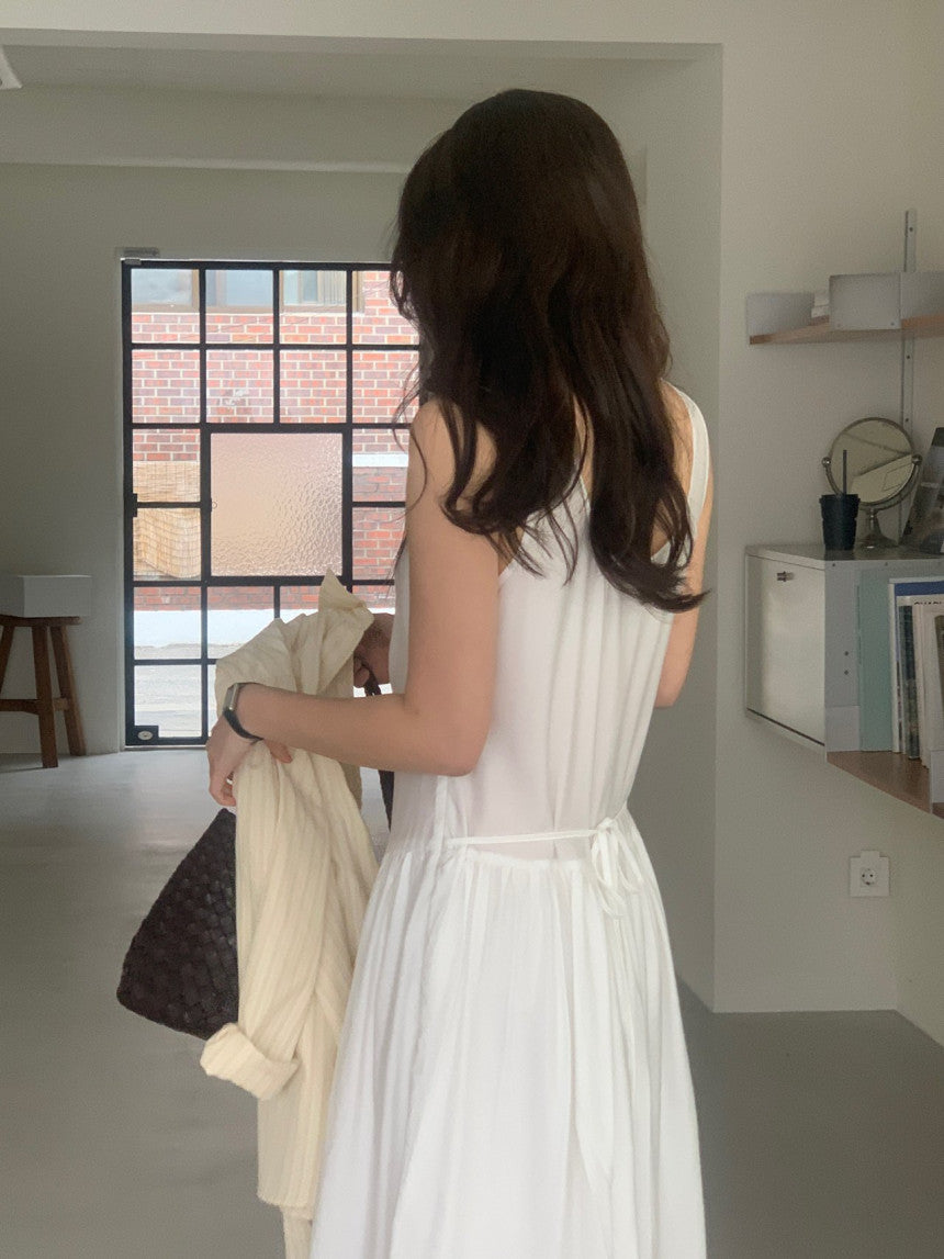 Posh v-neck shirring onepiece-2col