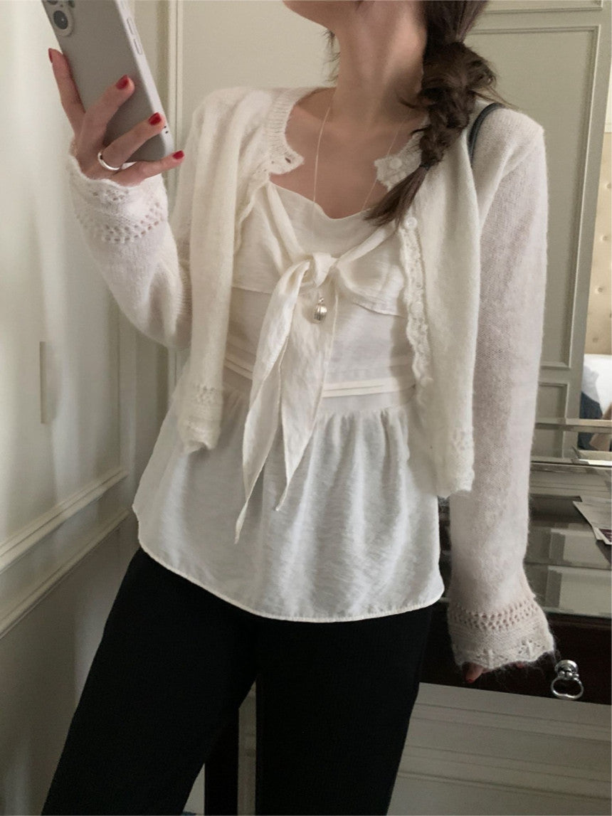 ribbon bustier blouse-2col
