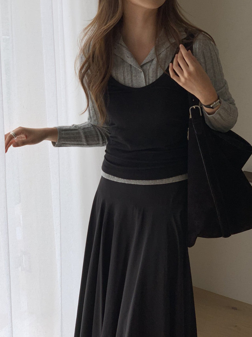 Linear wool button collar knit-4col