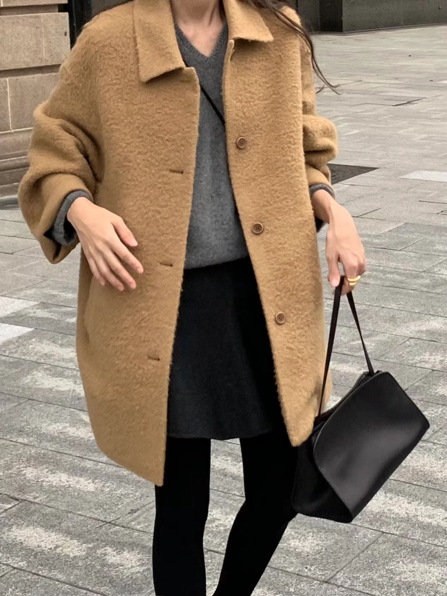 Ounce baby alpaca half handmade coat-3col