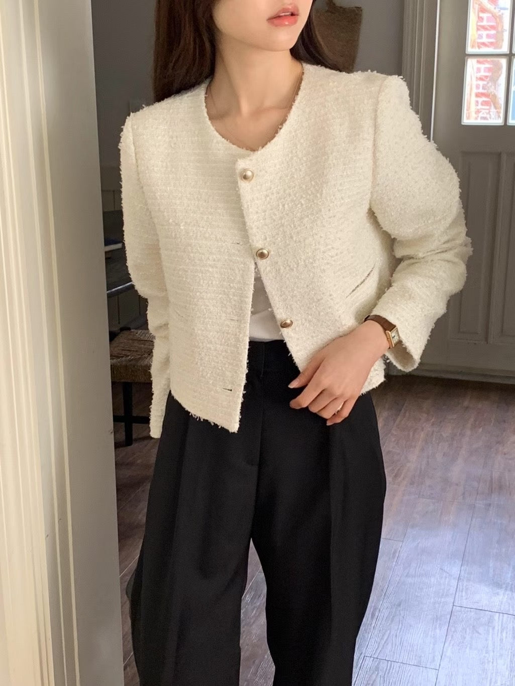 Hearts no collar tweed jacket