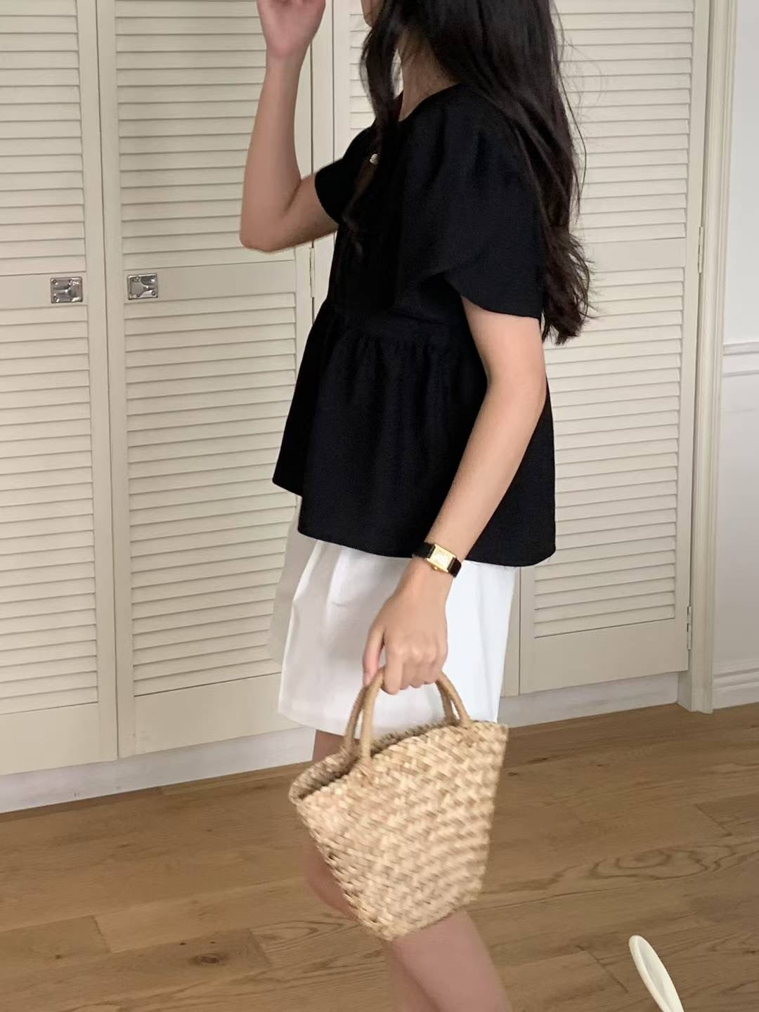 Any shirring half blouse-3col