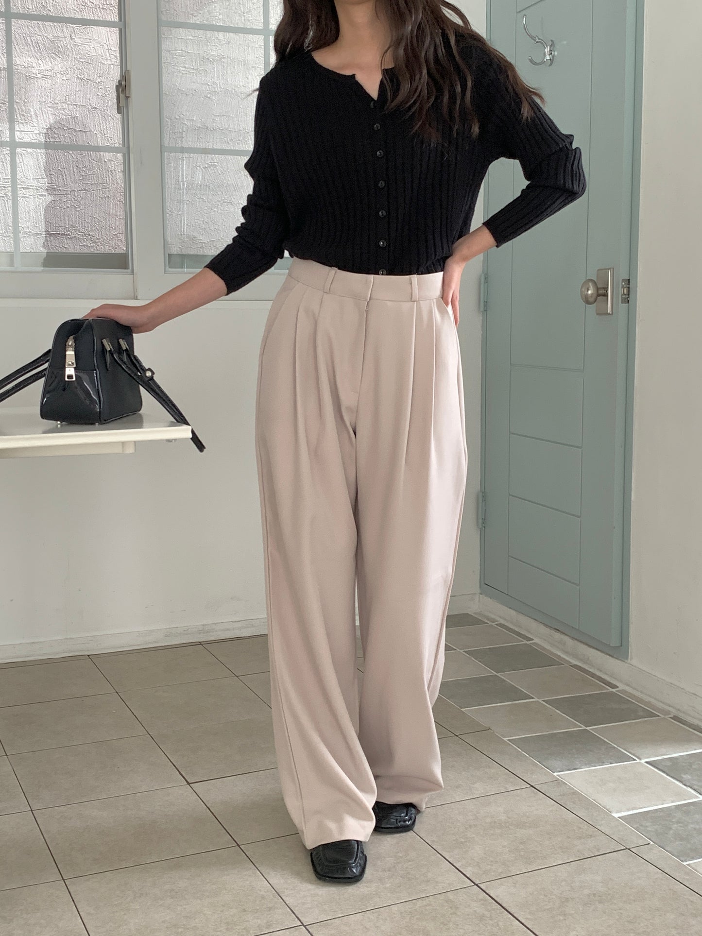Fw two-pin tuck wide slacks-5colショート丈あり