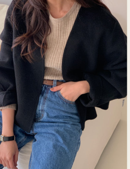 collarless handmade wool jacket-2col