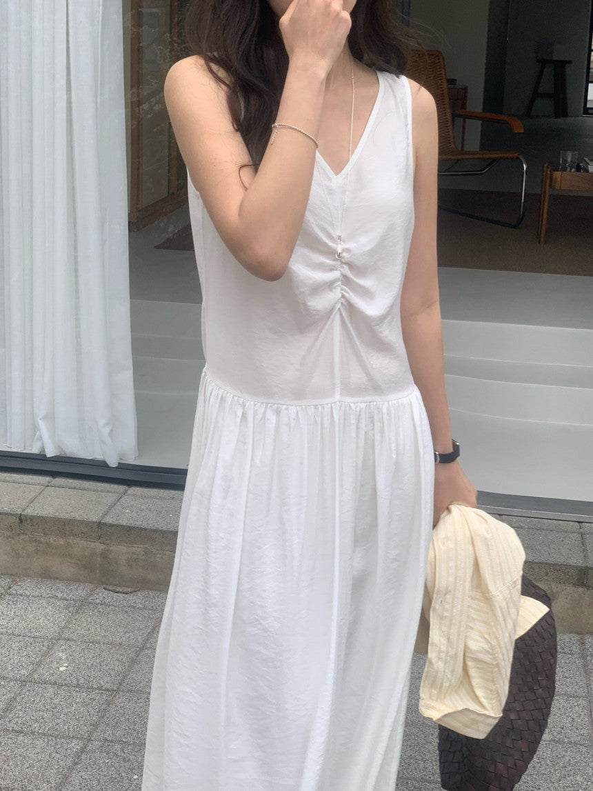 Posh v-neck shirring onepiece-2col