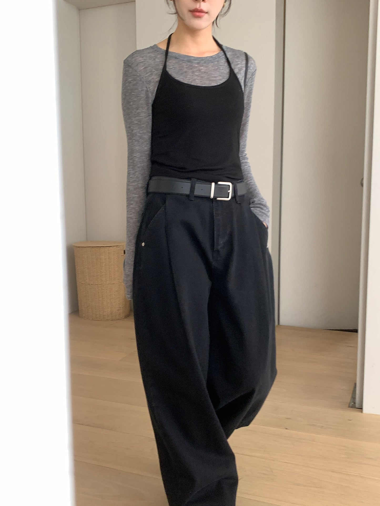 pintuck wide denim