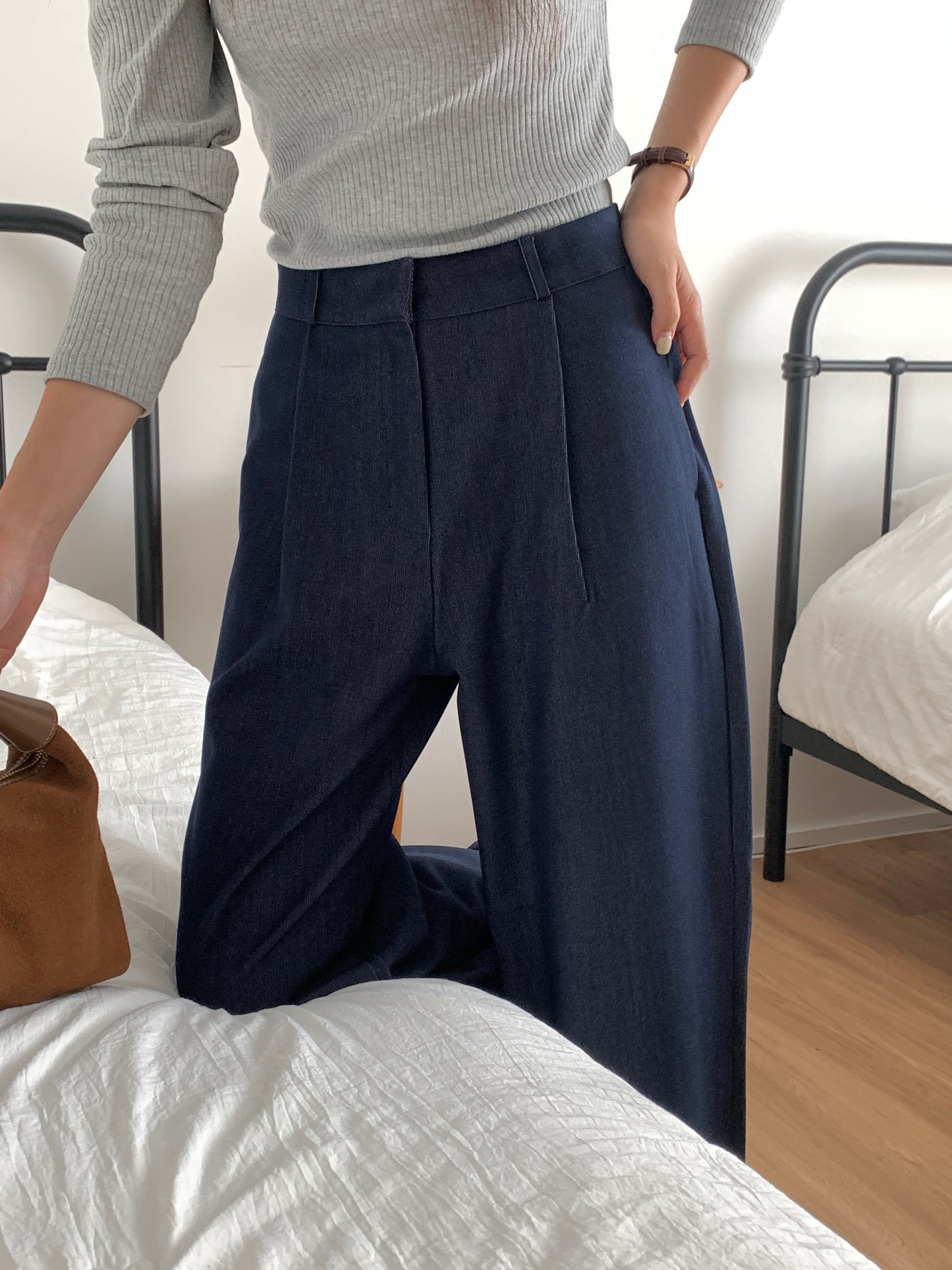 Fw denim onepintuck slacks-2col ショート丈あり