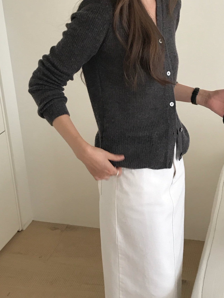 Baby alpaca rib v-neck cardigan-2col