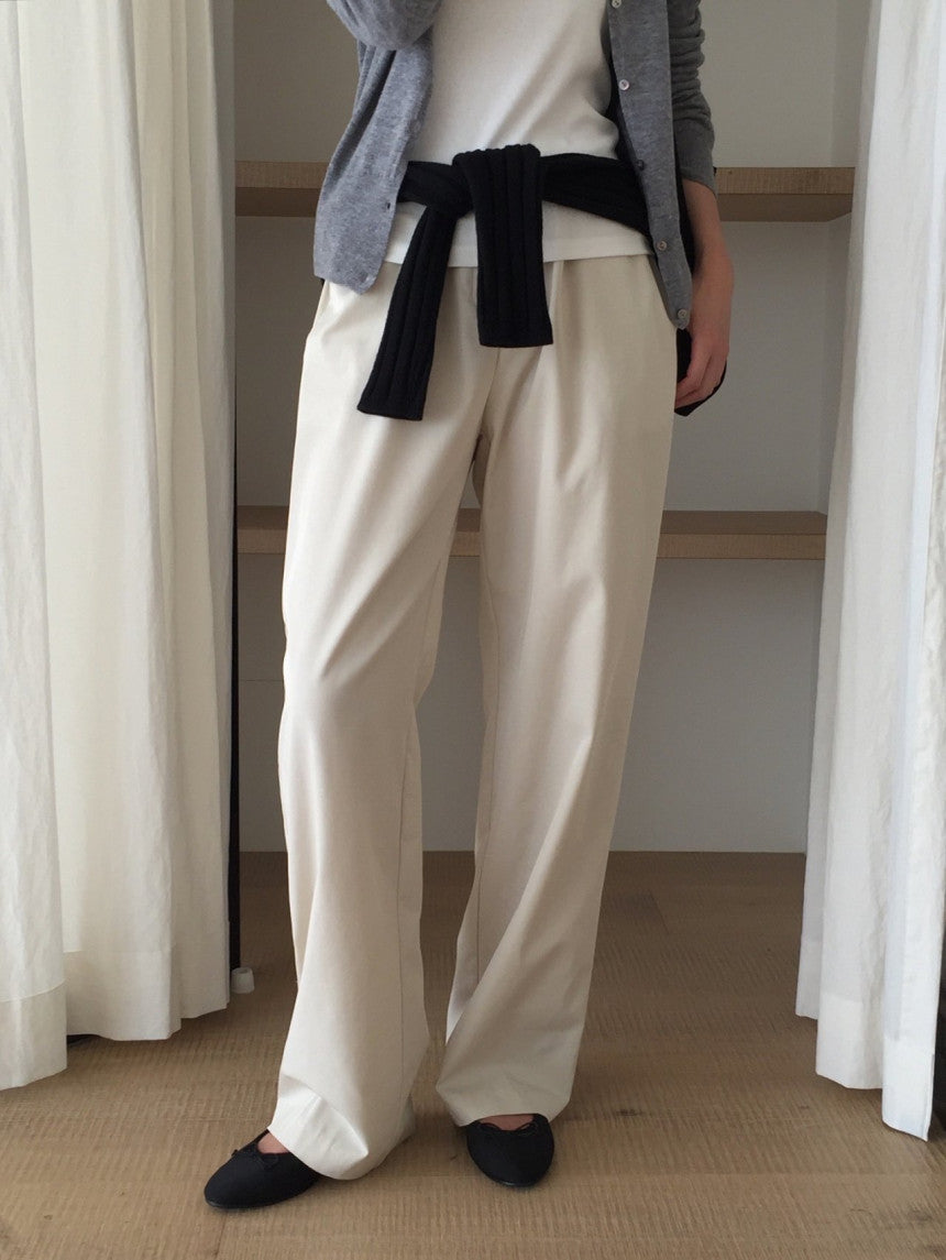 Essential semi wide banding pants-4col