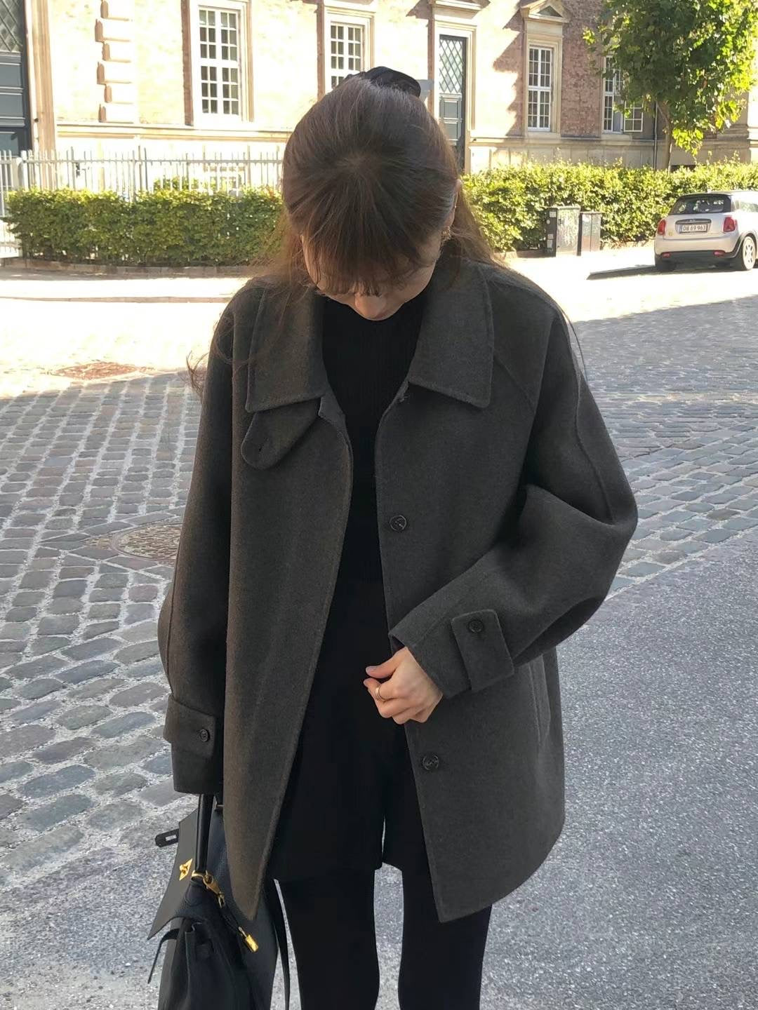 Ounce cashmere half handmade coat-2col