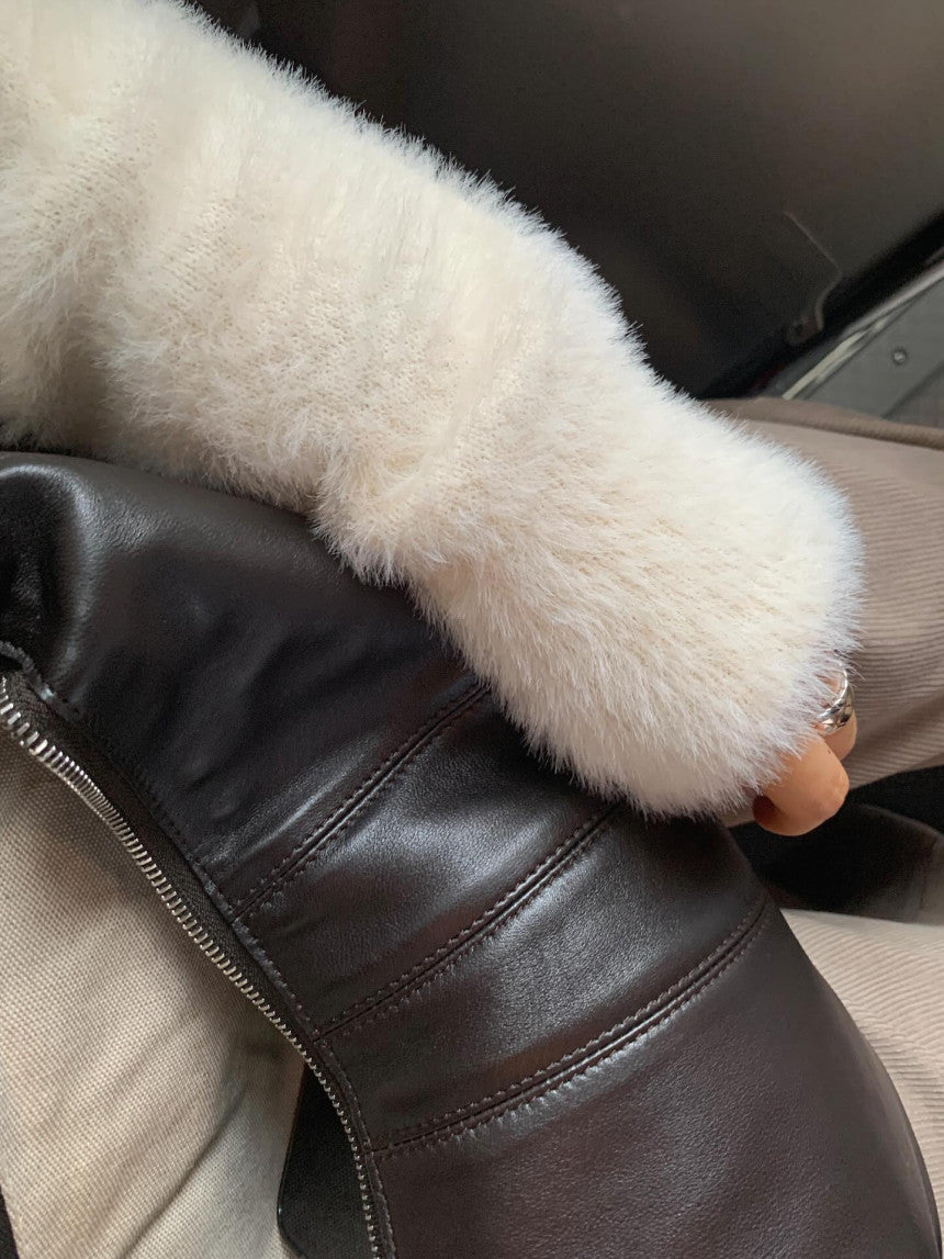 liter swan fur cardigan-2col