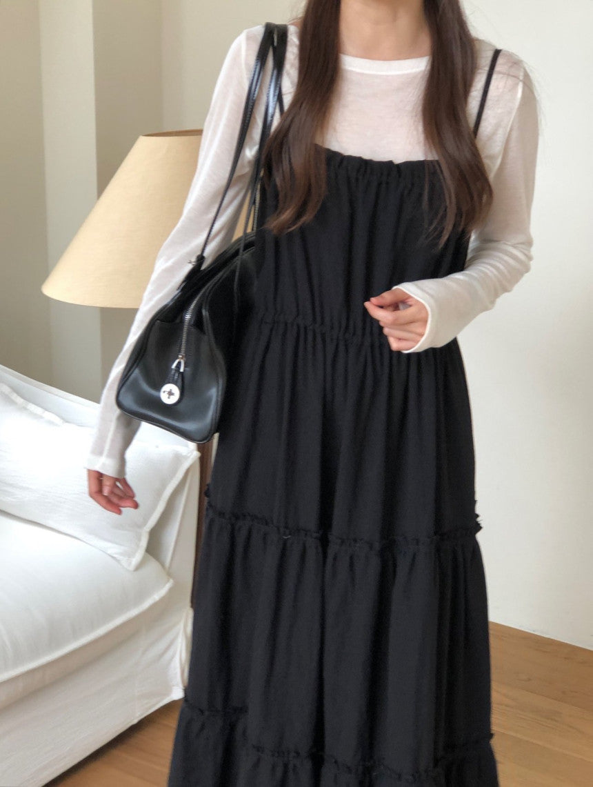 Muse shirring long onepiece-2col