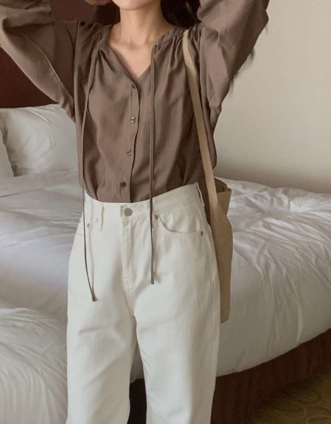 rope shirring blouse-2col