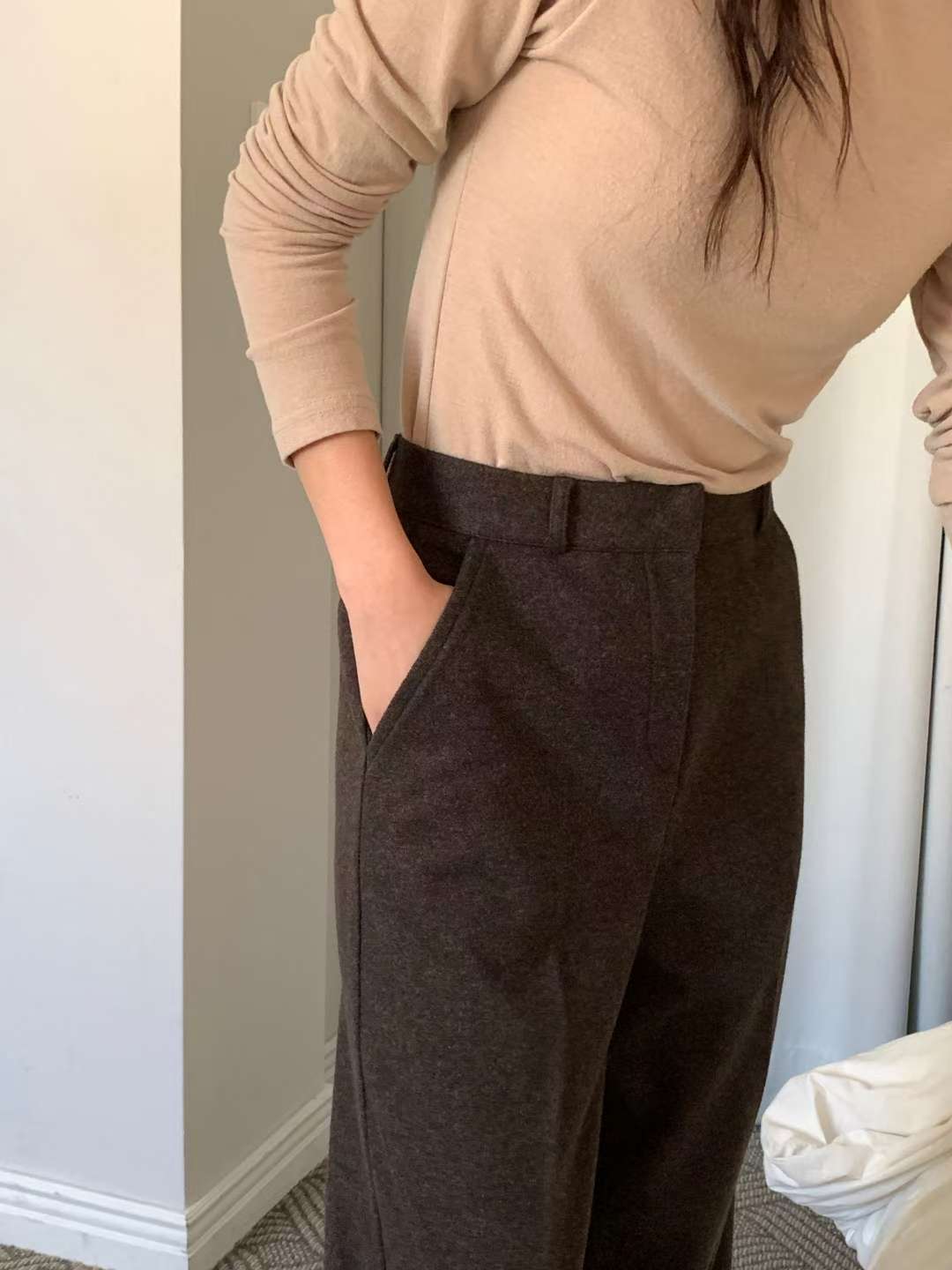 wool semi-wide slacks-3col/ショート丈あり