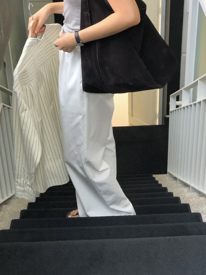 Essential semi wide banding pants-4col