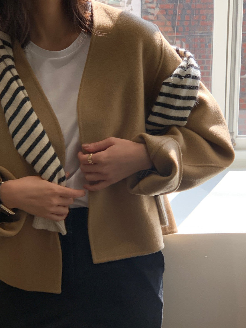 collarless handmade wool jacket-2col