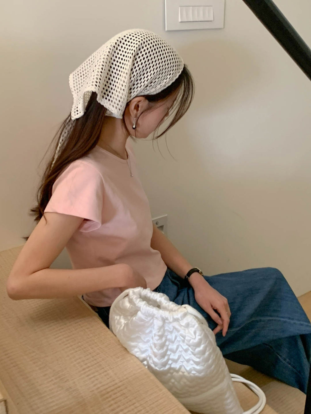 ivory即納 Baige semi crop T-4col