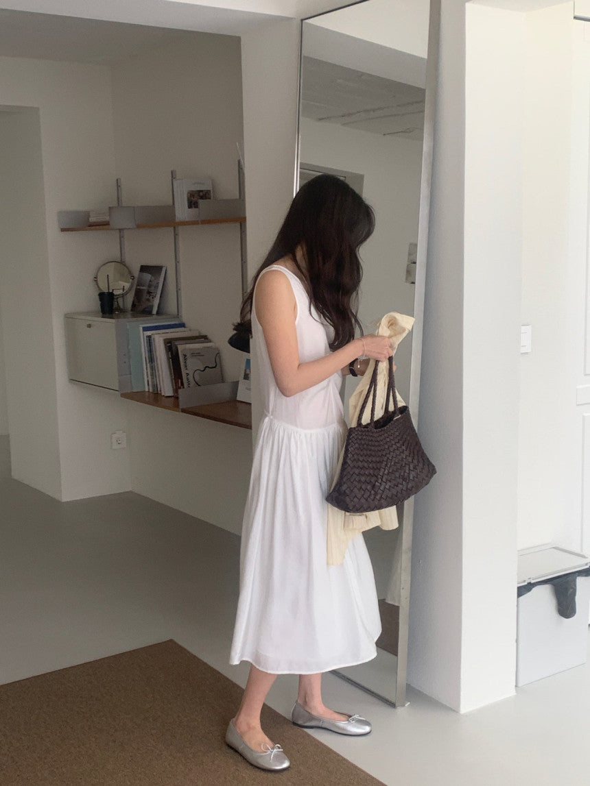 Posh v-neck shirring onepiece-2col
