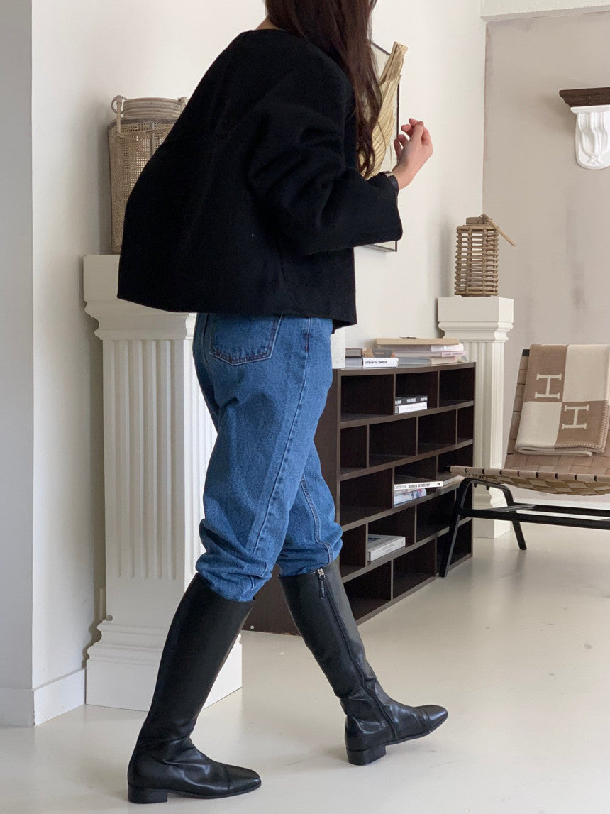 collarless handmade wool jacket-2col
