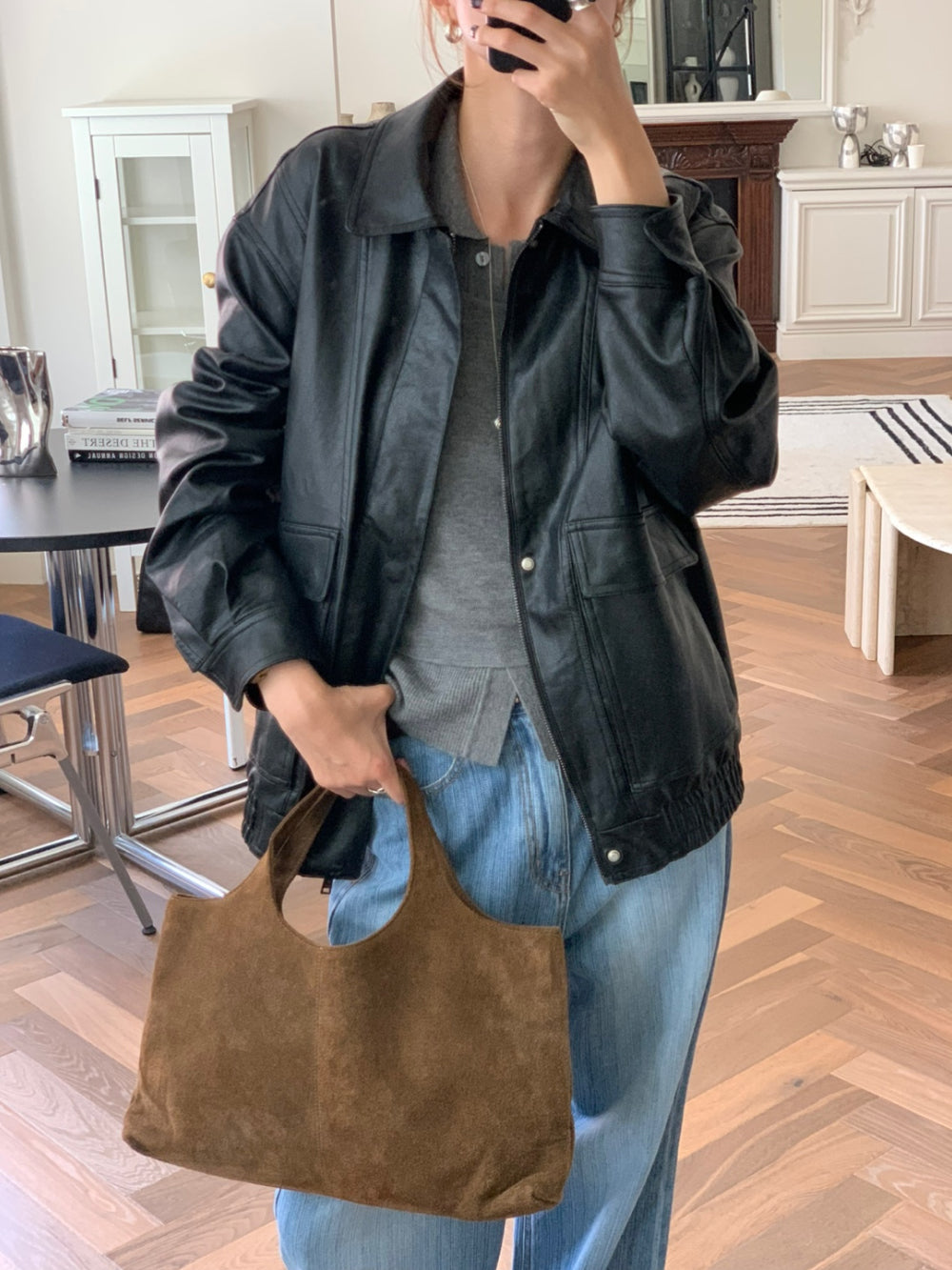 Mud leather jacket-2col