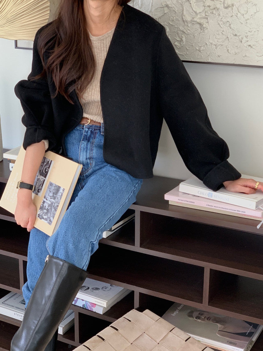 collarless handmade wool jacket-2col