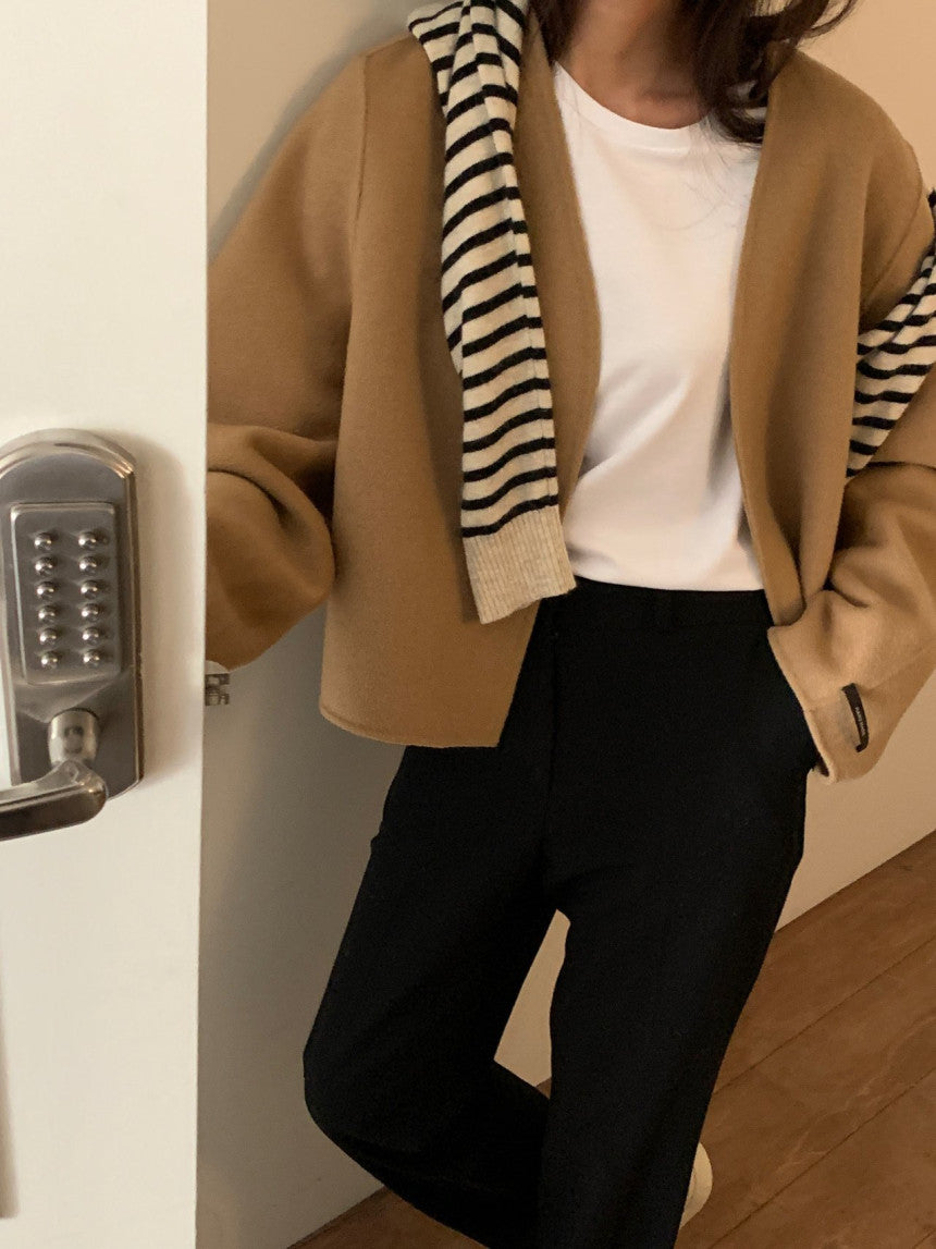 collarless handmade wool jacket-2col