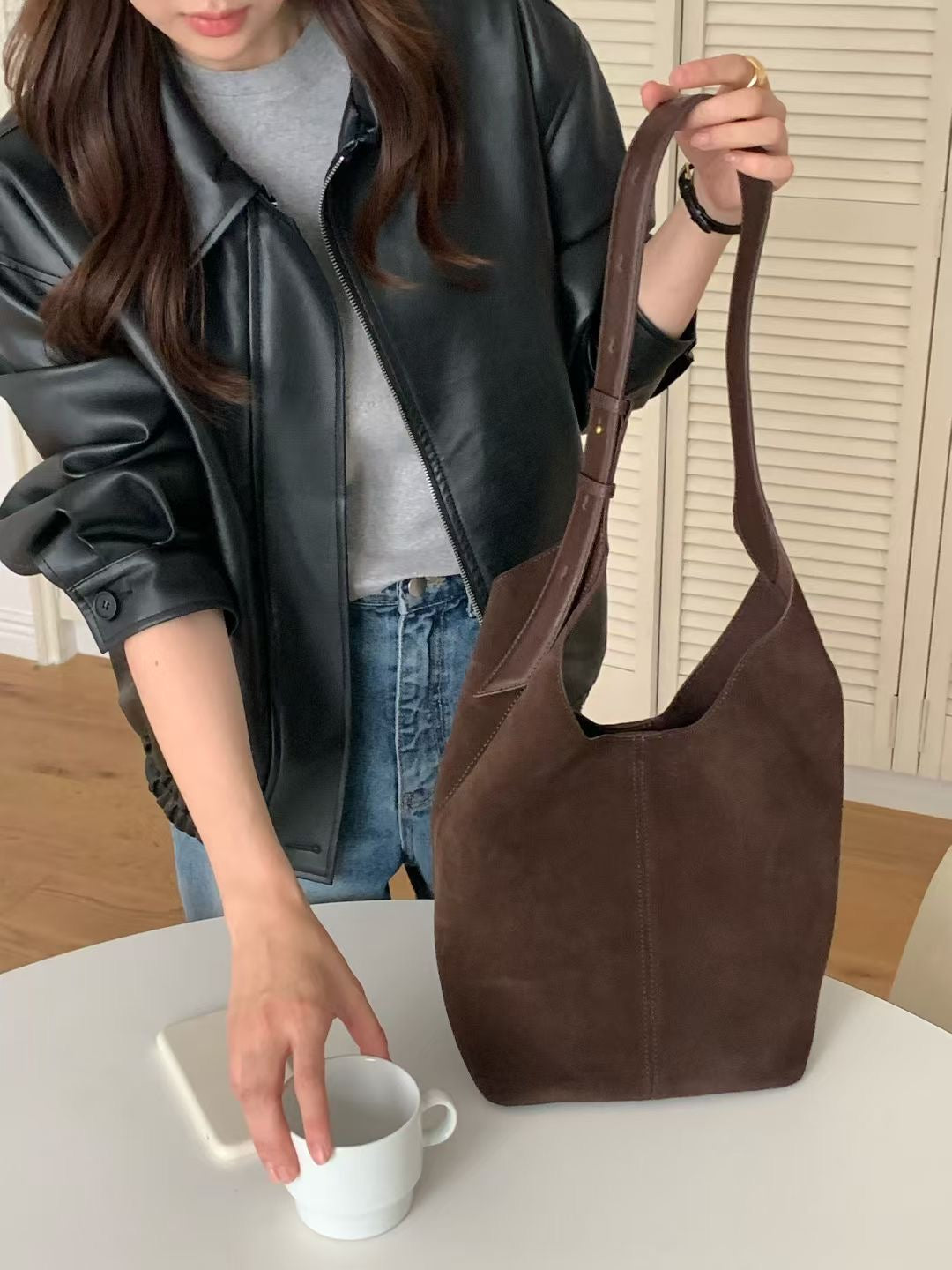 Square suede bag-3col