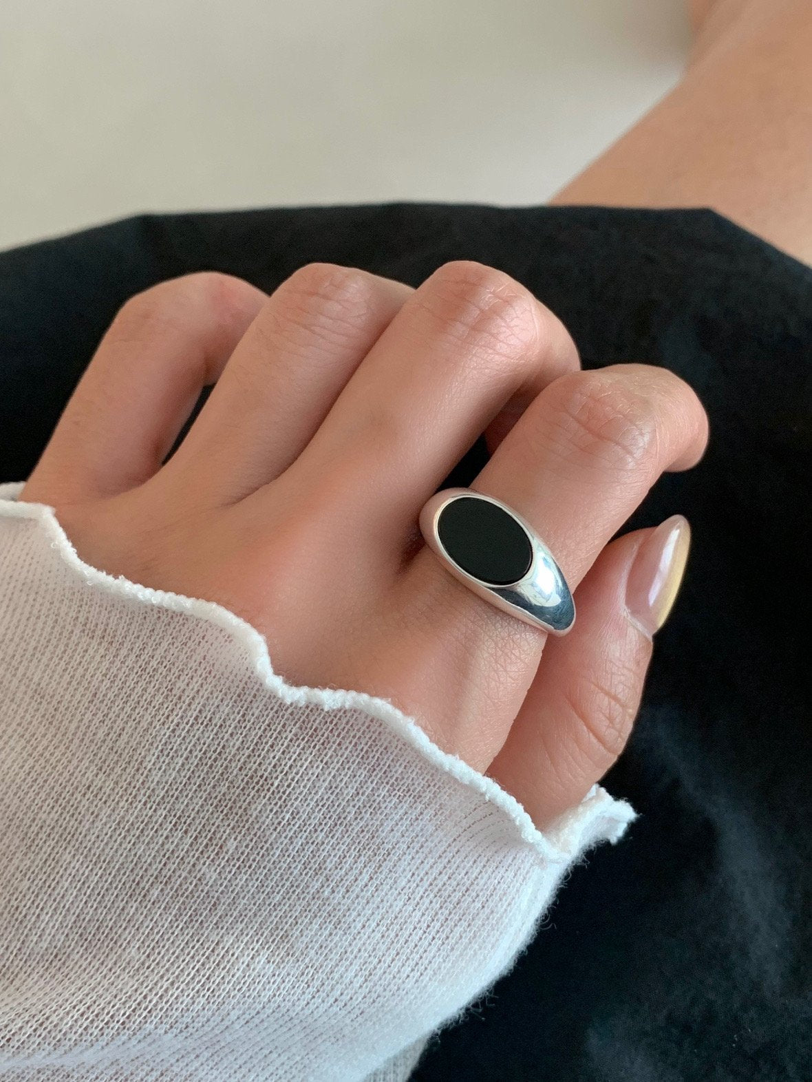 Black Onyx Open Ring