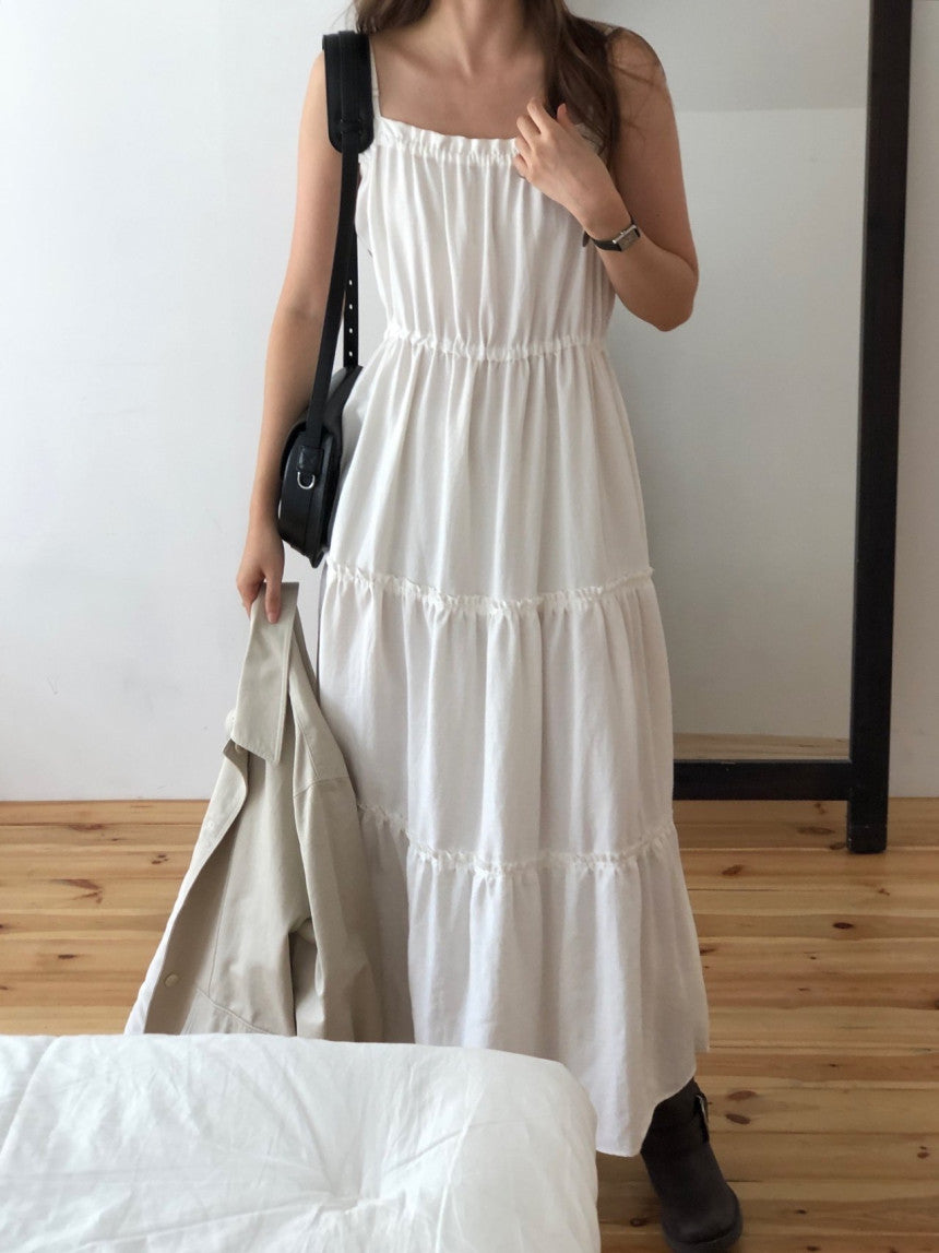 Muse shirring long onepiece-2col