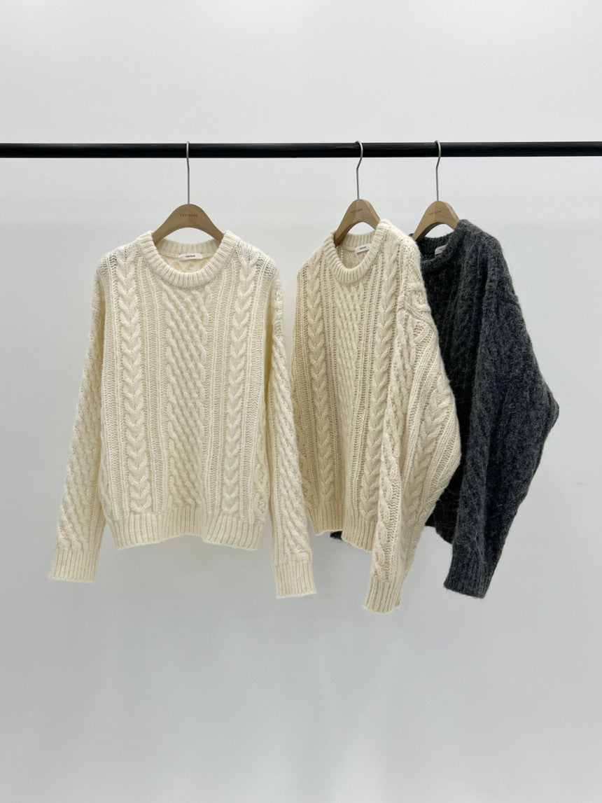 French alpaca cable round knit-3col