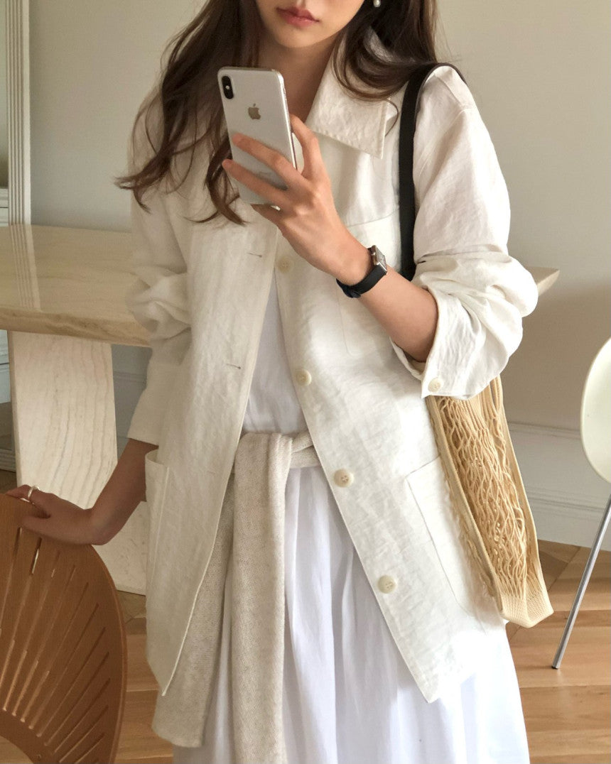 Chole linen single half jacket-2col