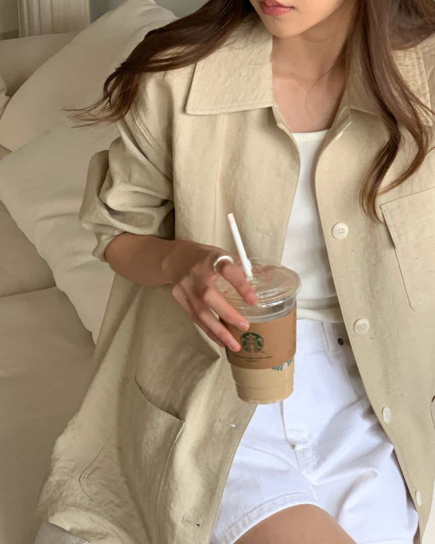 Chole linen single half jacket-2col