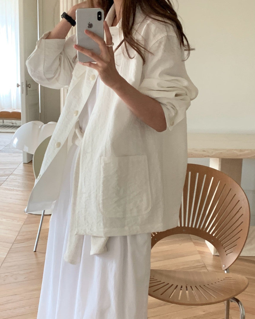 Chole linen single half jacket-2col