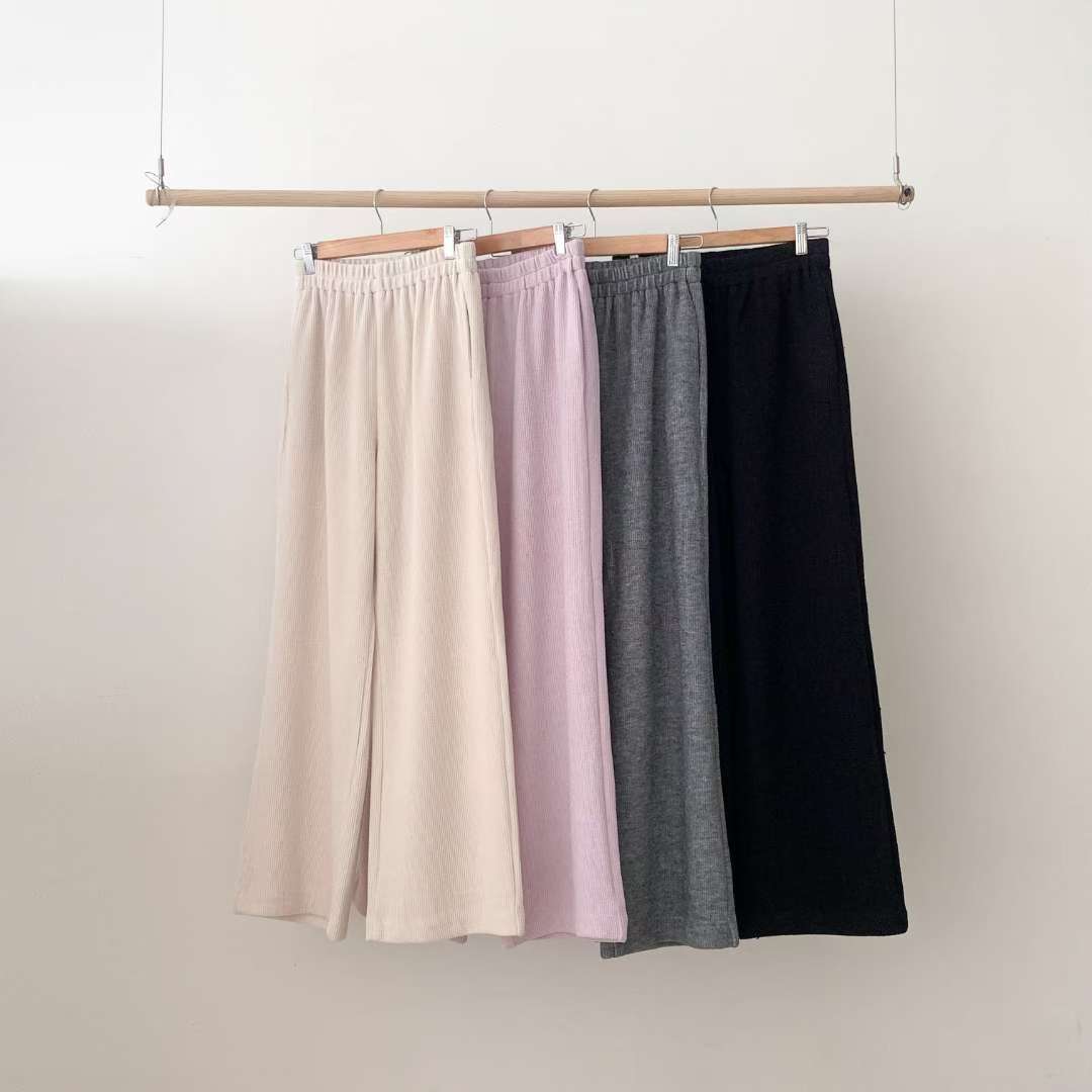 knit wide banding pants-4col