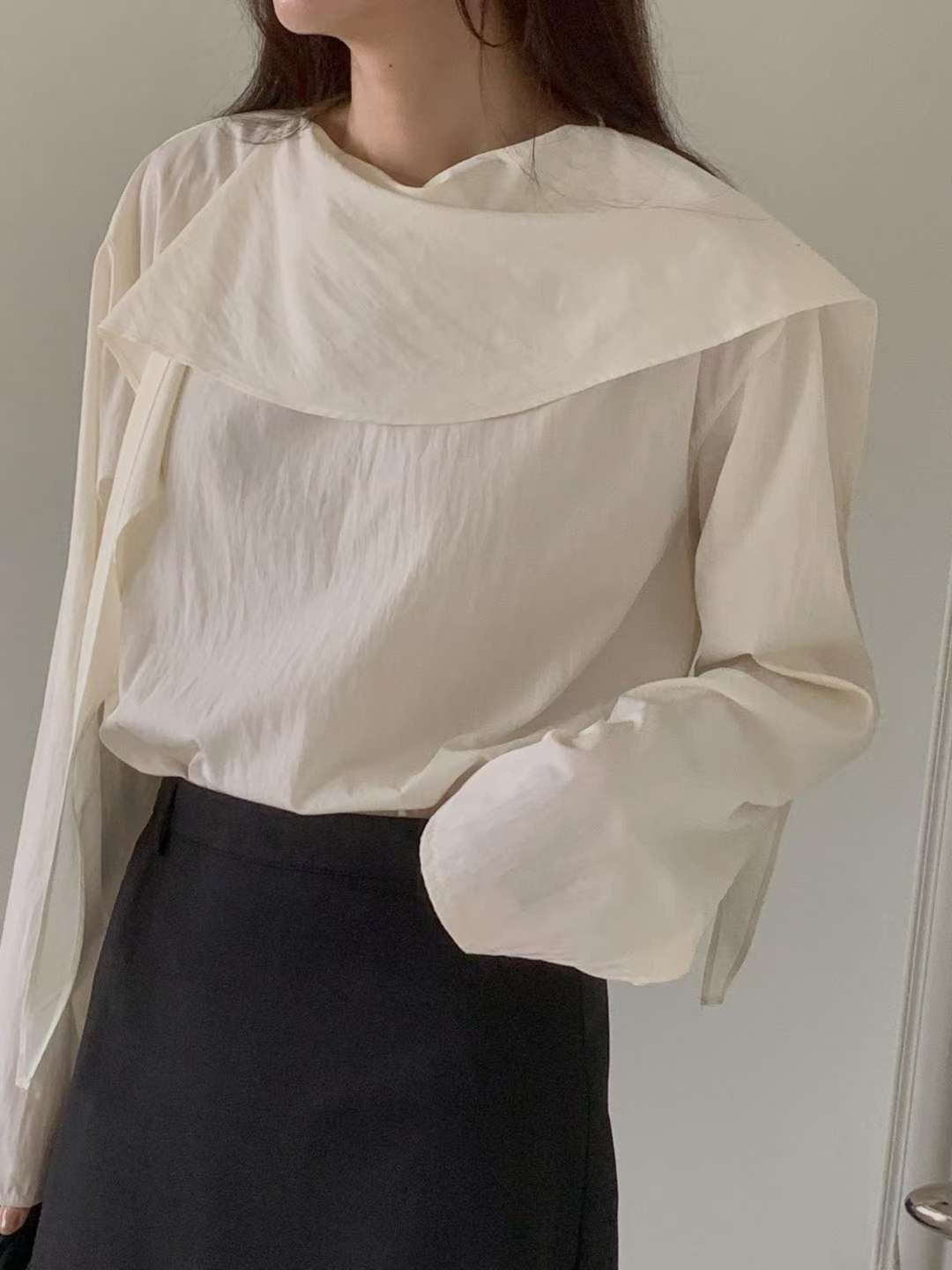 Cowl tie blouse-3col