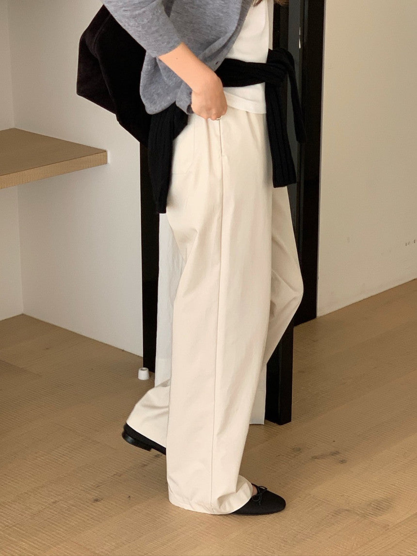 Essential semi wide banding pants-4col