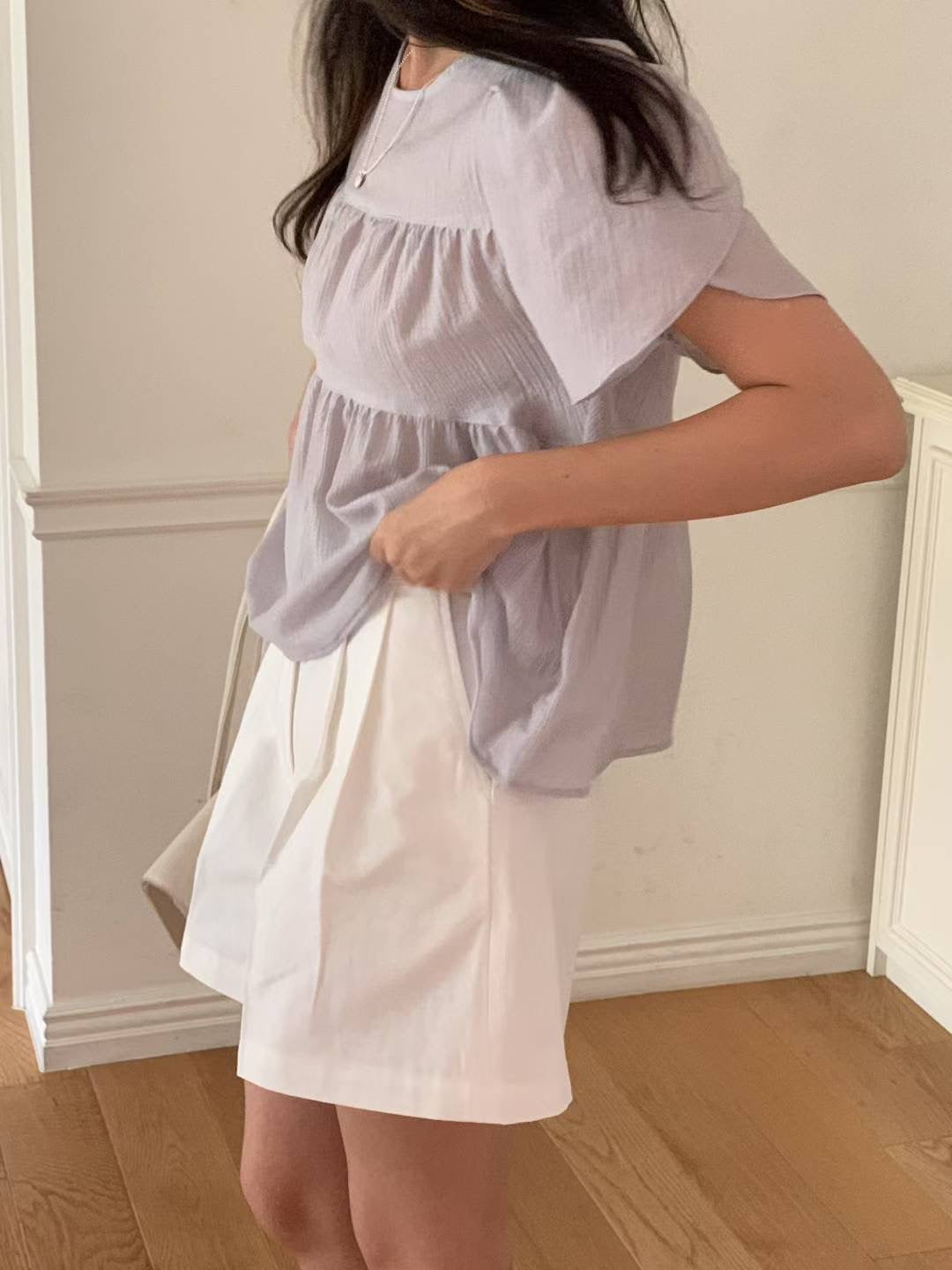 Any shirring half blouse-3col