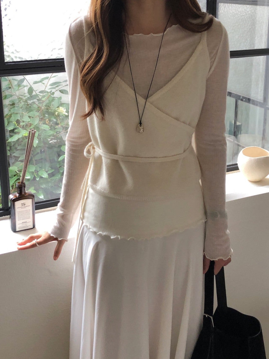 Ribbon frill tencel wool T-3col
