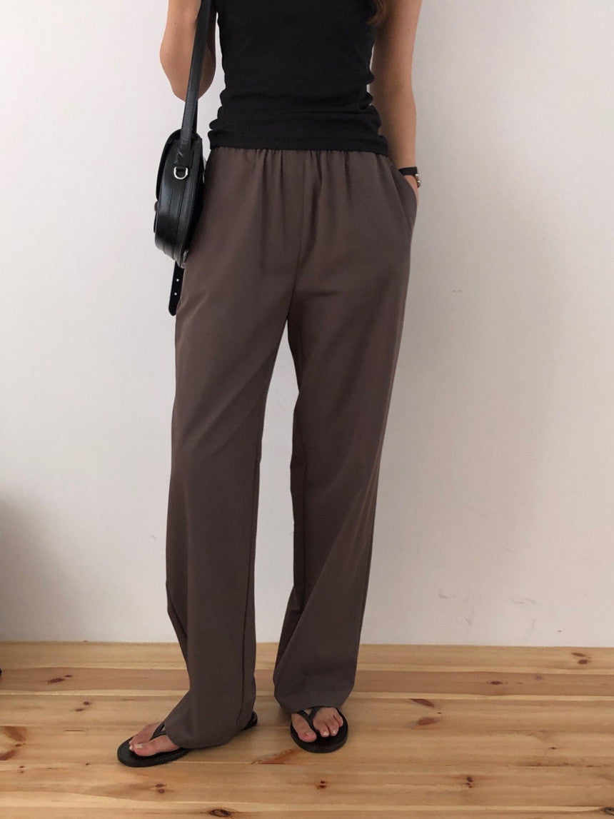 Essential semi wide banding pants-4col